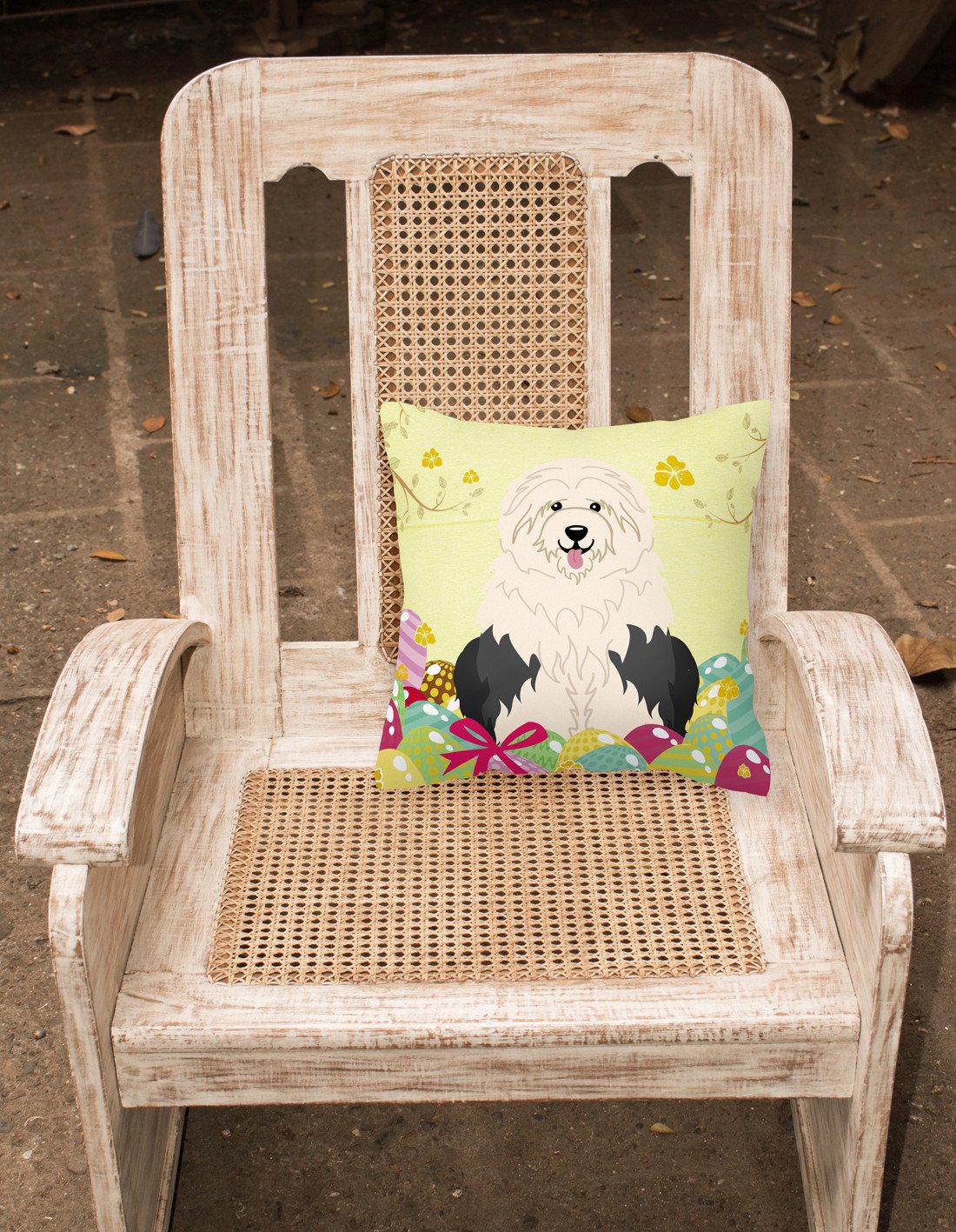 Easter Eggs Old English Sheepdog Fabric Decorative Pillow BB6096PW1818 by Caroline's Treasures