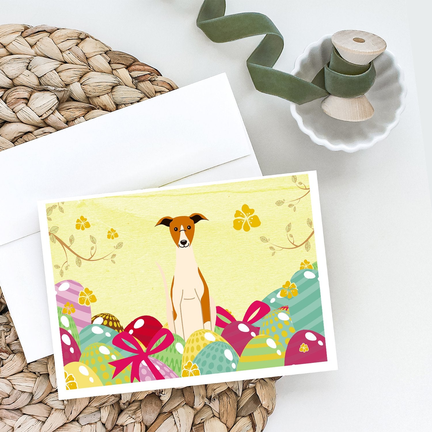 Buy this Easter Eggs Whippet Greeting Cards and Envelopes Pack of 8