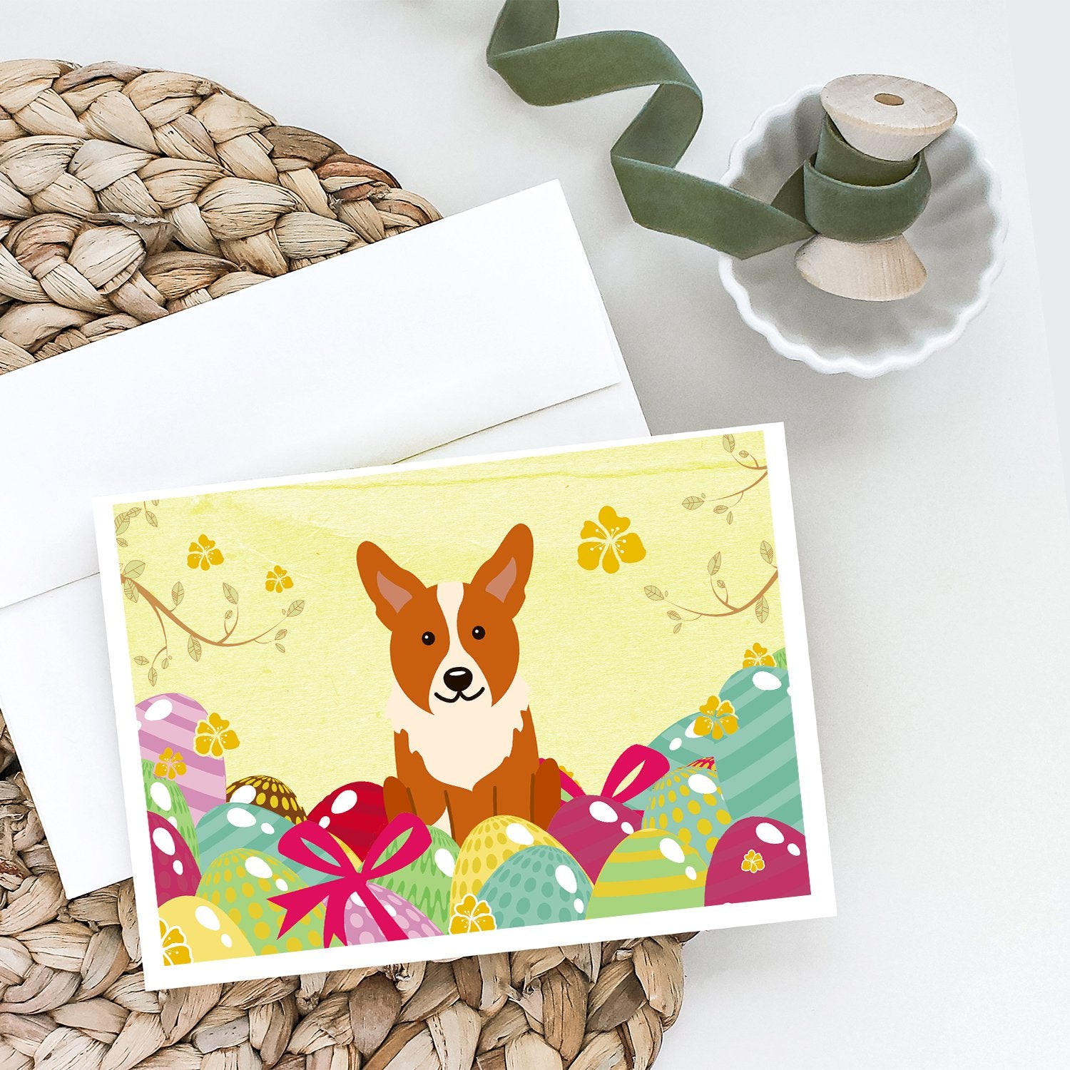 Buy this Easter Eggs Corgi Greeting Cards and Envelopes Pack of 8
