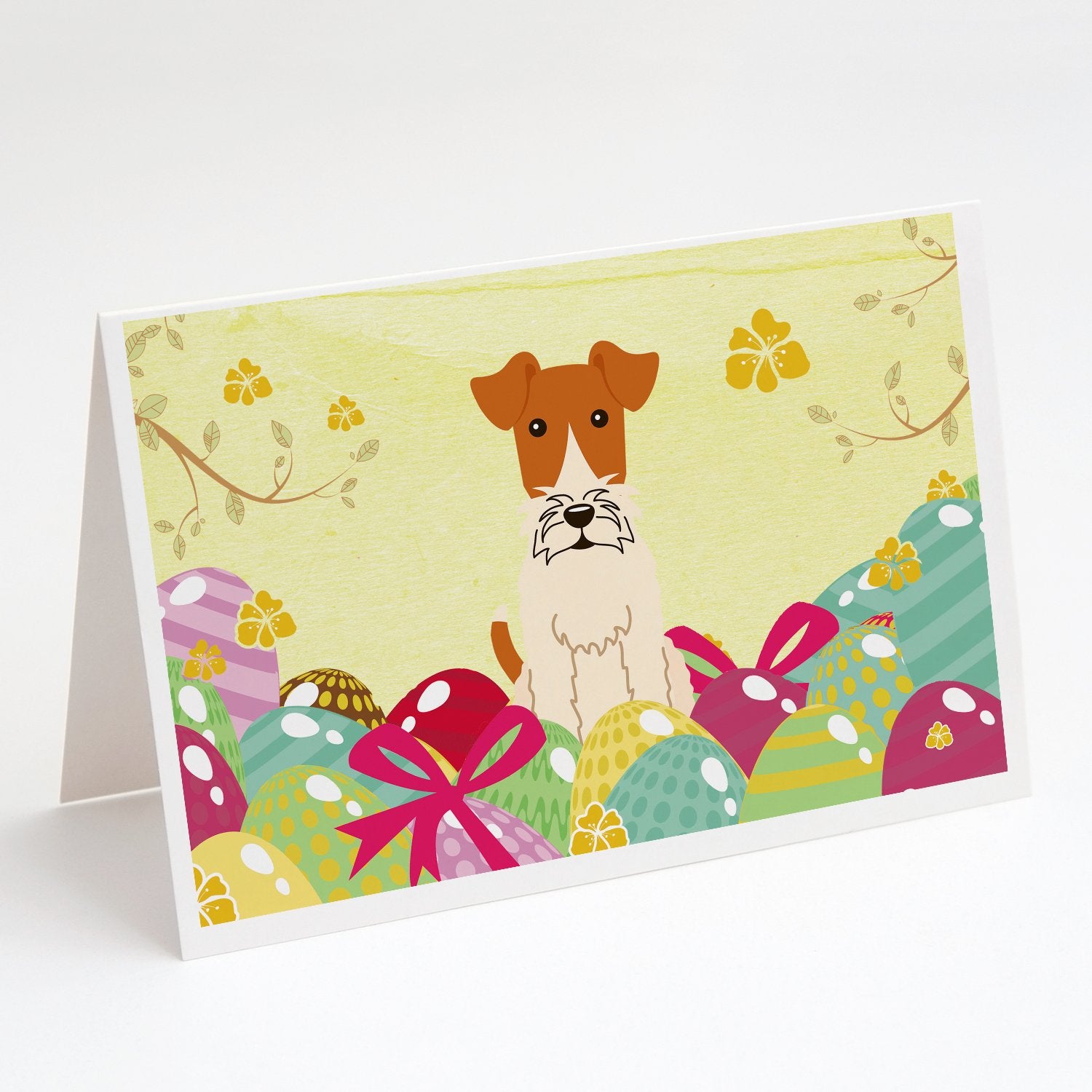 Buy this Easter Eggs Wire Fox Terrier Greeting Cards and Envelopes Pack of 8