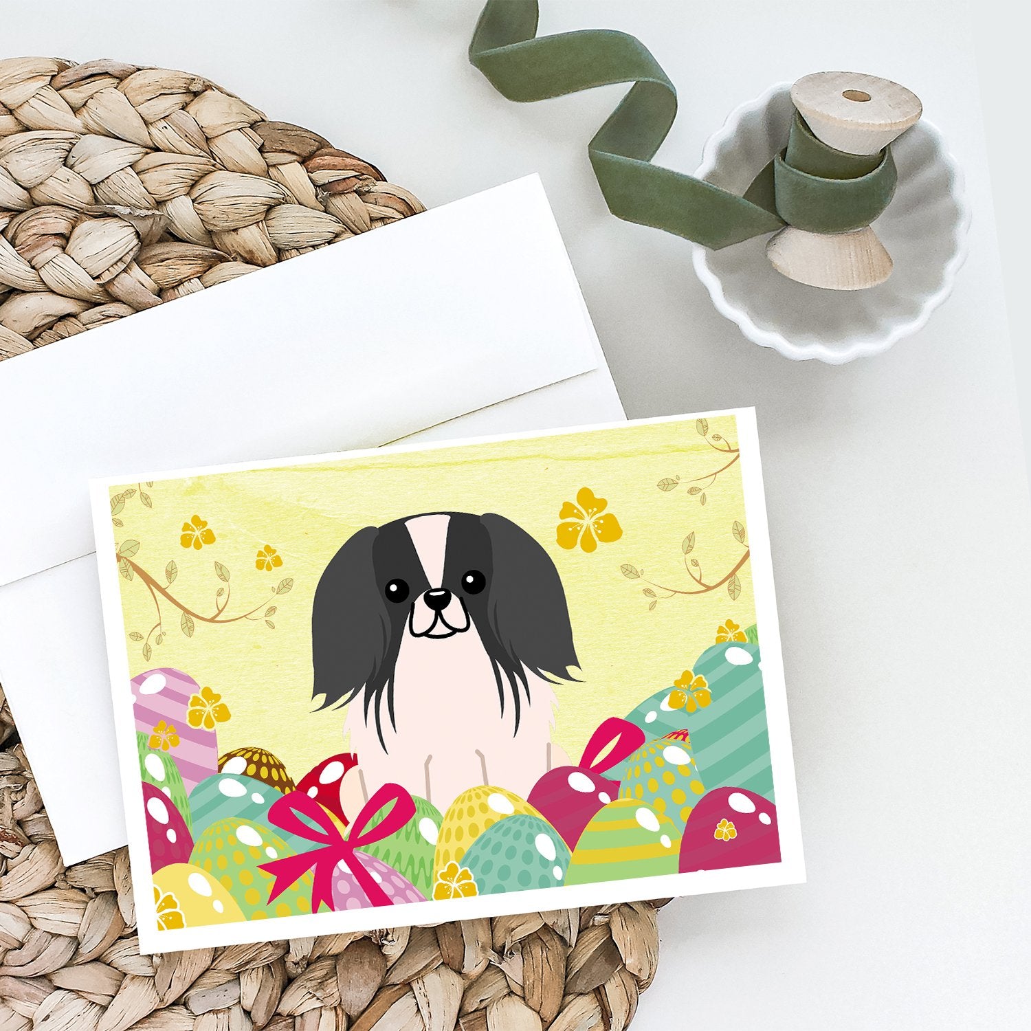 Buy this Easter Eggs Pekingese Black White Greeting Cards and Envelopes Pack of 8