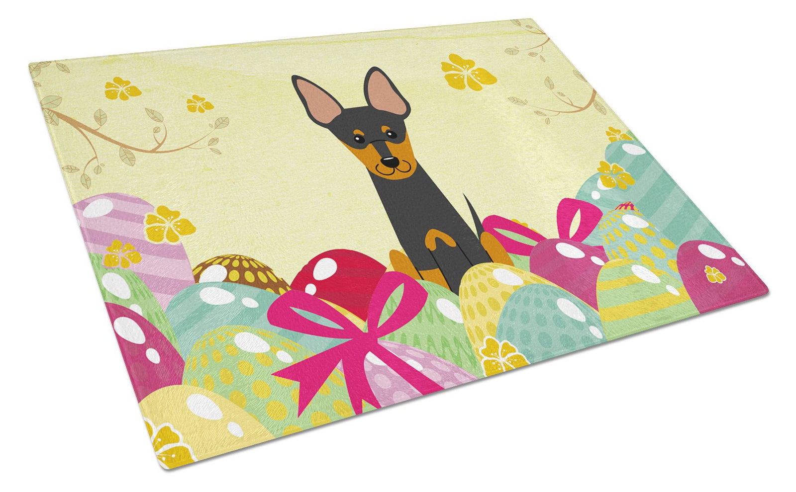 Easter Eggs English Toy Terrier Glass Cutting Board Large BB6109LCB by Caroline's Treasures