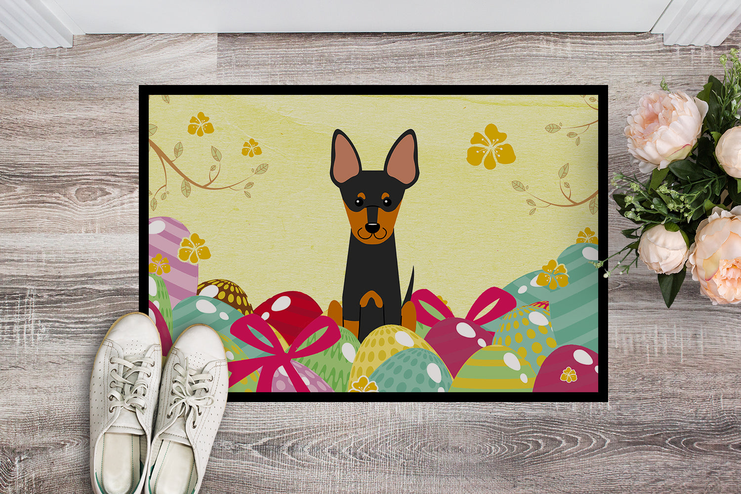 Easter Eggs English Toy Terrier Indoor or Outdoor Mat 18x27 BB6109MAT - the-store.com
