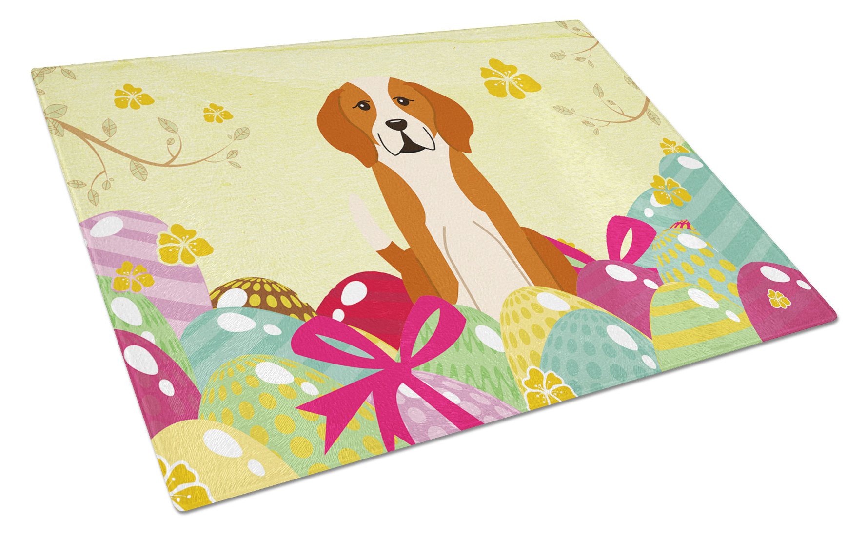 Easter Eggs English Foxhound Glass Cutting Board Large BB6110LCB by Caroline's Treasures