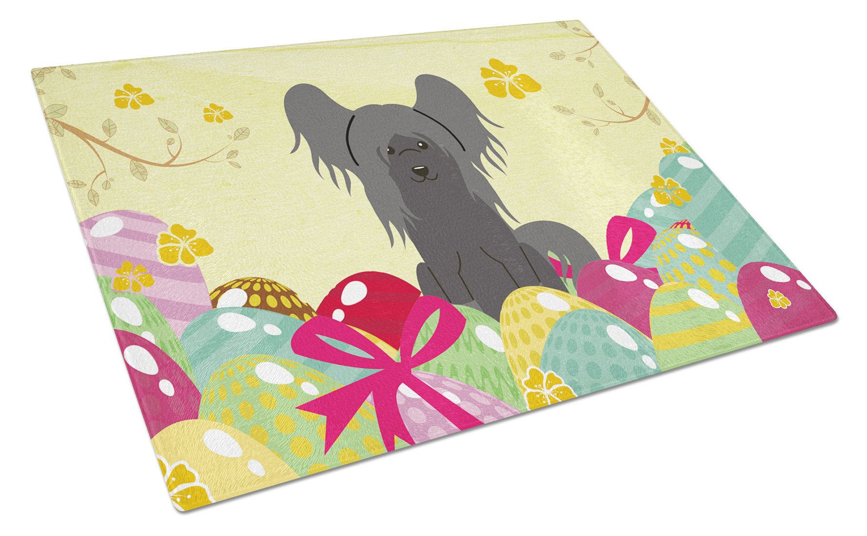 Easter Eggs Chinese Crested Black Glass Cutting Board Large BB6112LCB by Caroline's Treasures