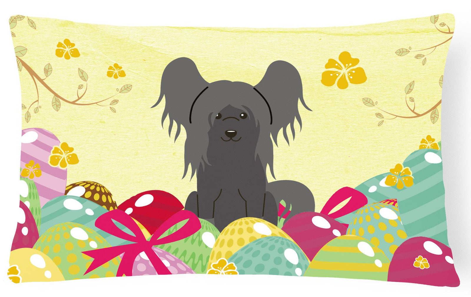 Easter Eggs Chinese Crested Black Canvas Fabric Decorative Pillow BB6112PW1216 by Caroline's Treasures