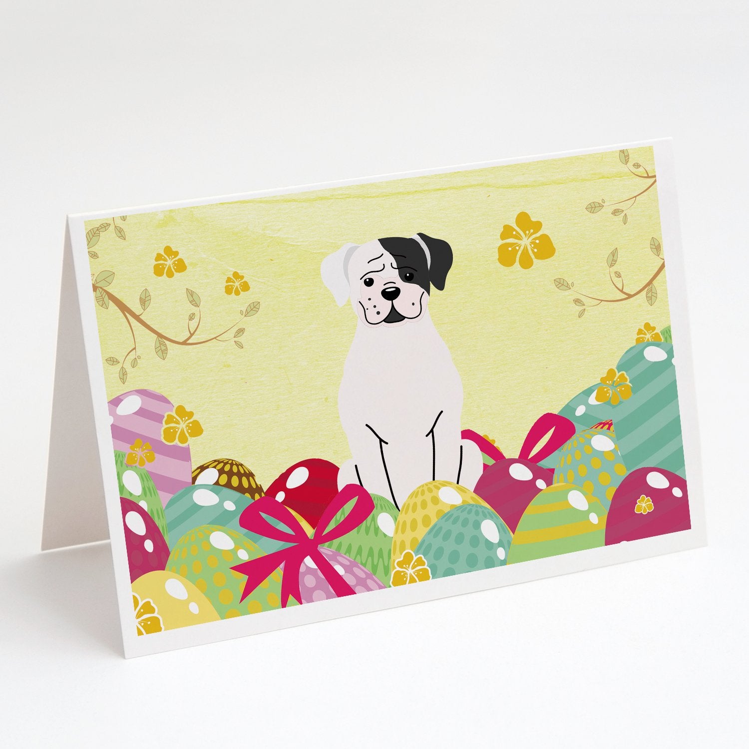 Buy this Easter Eggs White Boxer Cooper Greeting Cards and Envelopes Pack of 8