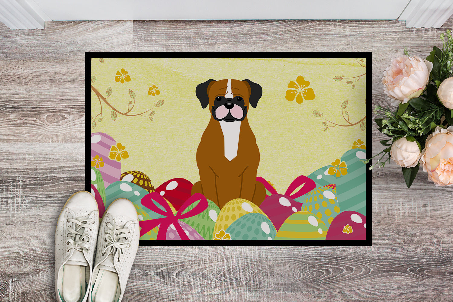 Easter Eggs Flashy Fawn Boxer Indoor or Outdoor Mat 18x27 BB6116MAT - the-store.com