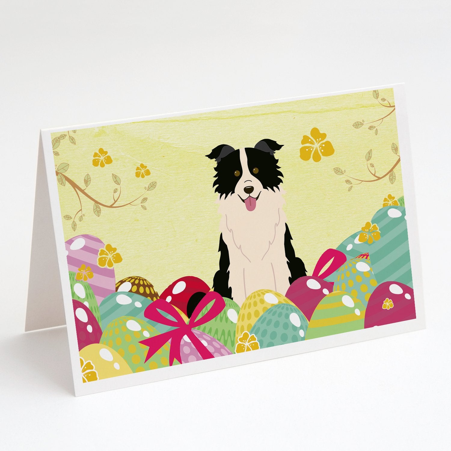 Buy this Easter Eggs Border Collie Black White Greeting Cards and Envelopes Pack of 8