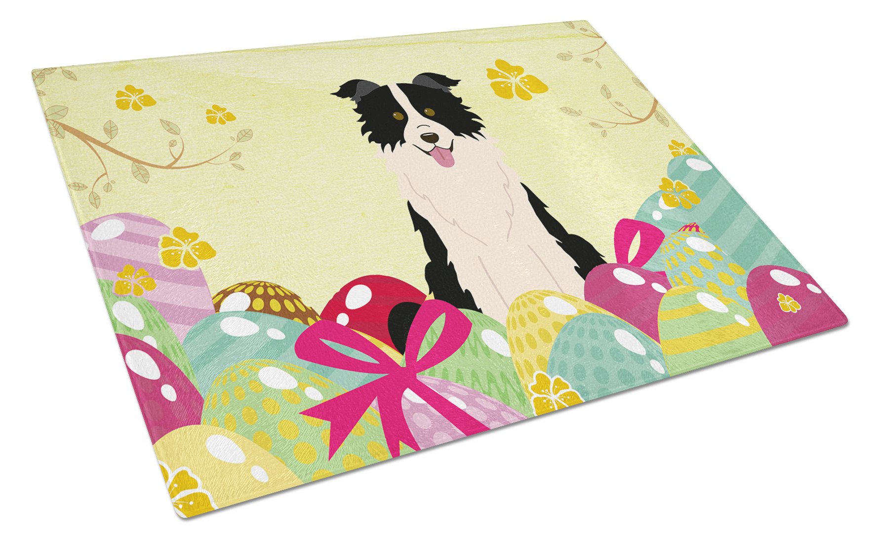 Easter Eggs Border Collie Black White Glass Cutting Board Large BB6118LCB by Caroline's Treasures