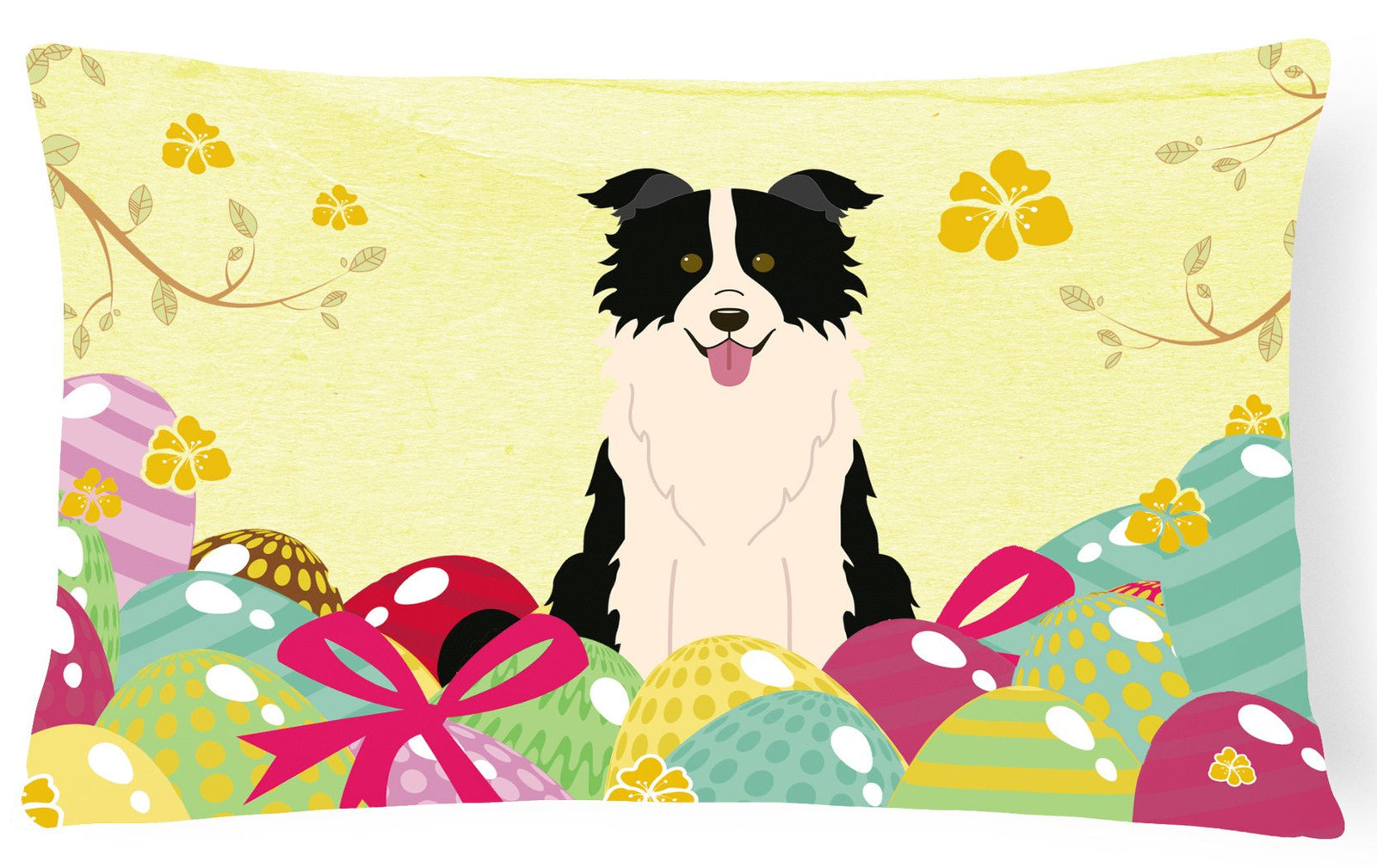 Easter Eggs Border Collie Black White Canvas Fabric Decorative Pillow BB6118PW1216 by Caroline's Treasures