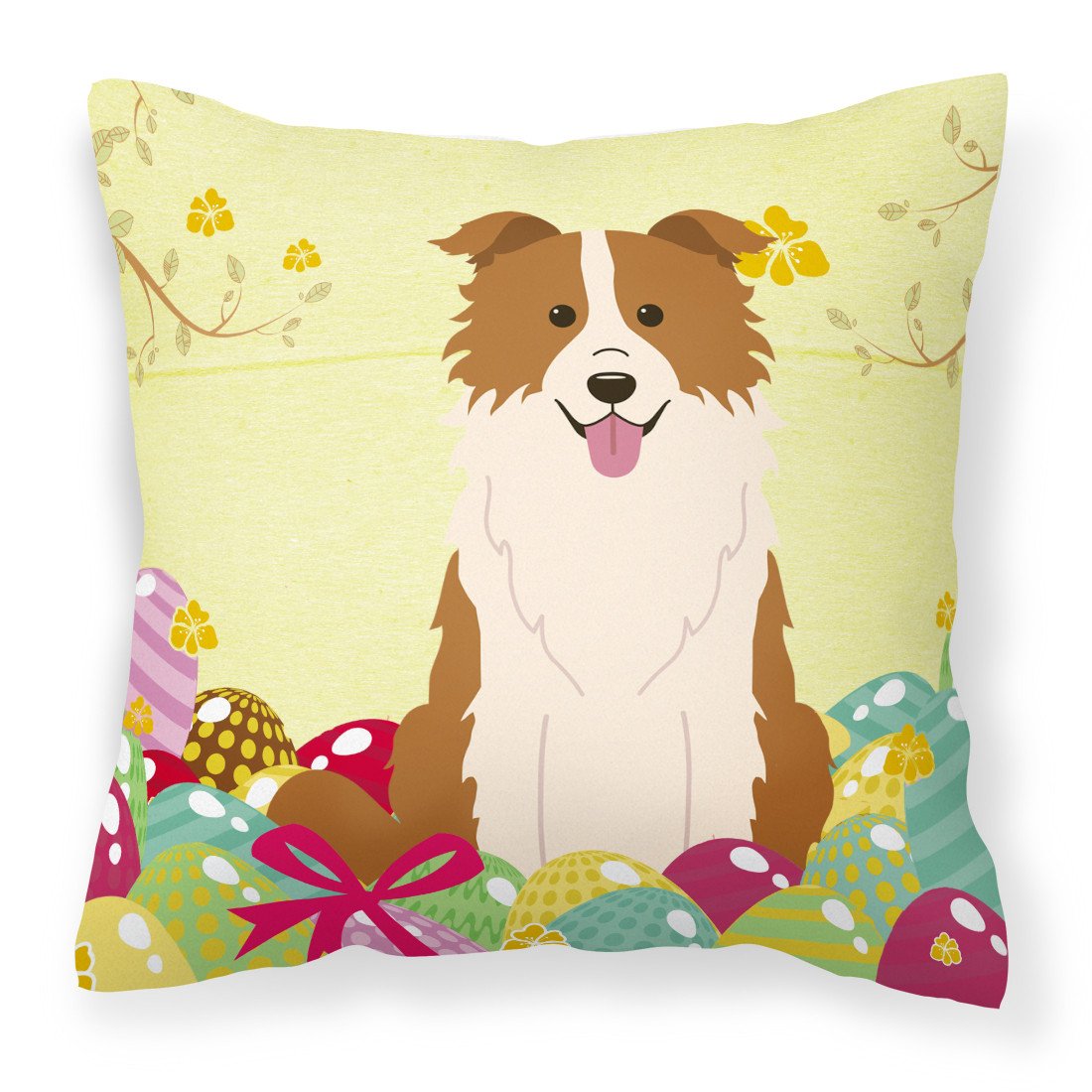Easter Eggs Border Collie Red White Fabric Decorative Pillow BB6119PW1818 by Caroline's Treasures