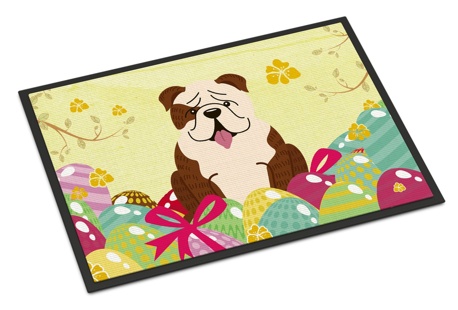 Easter Eggs English Bulldog Brindle White Indoor or Outdoor Mat 24x36 BB6121JMAT by Caroline's Treasures