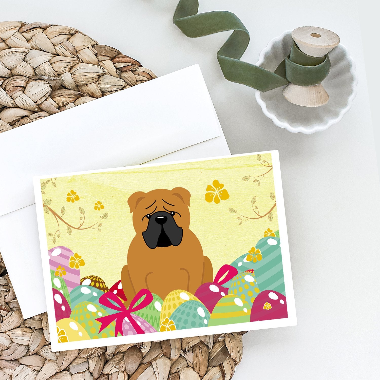 Buy this Easter Eggs English Bulldog Red Greeting Cards and Envelopes Pack of 8