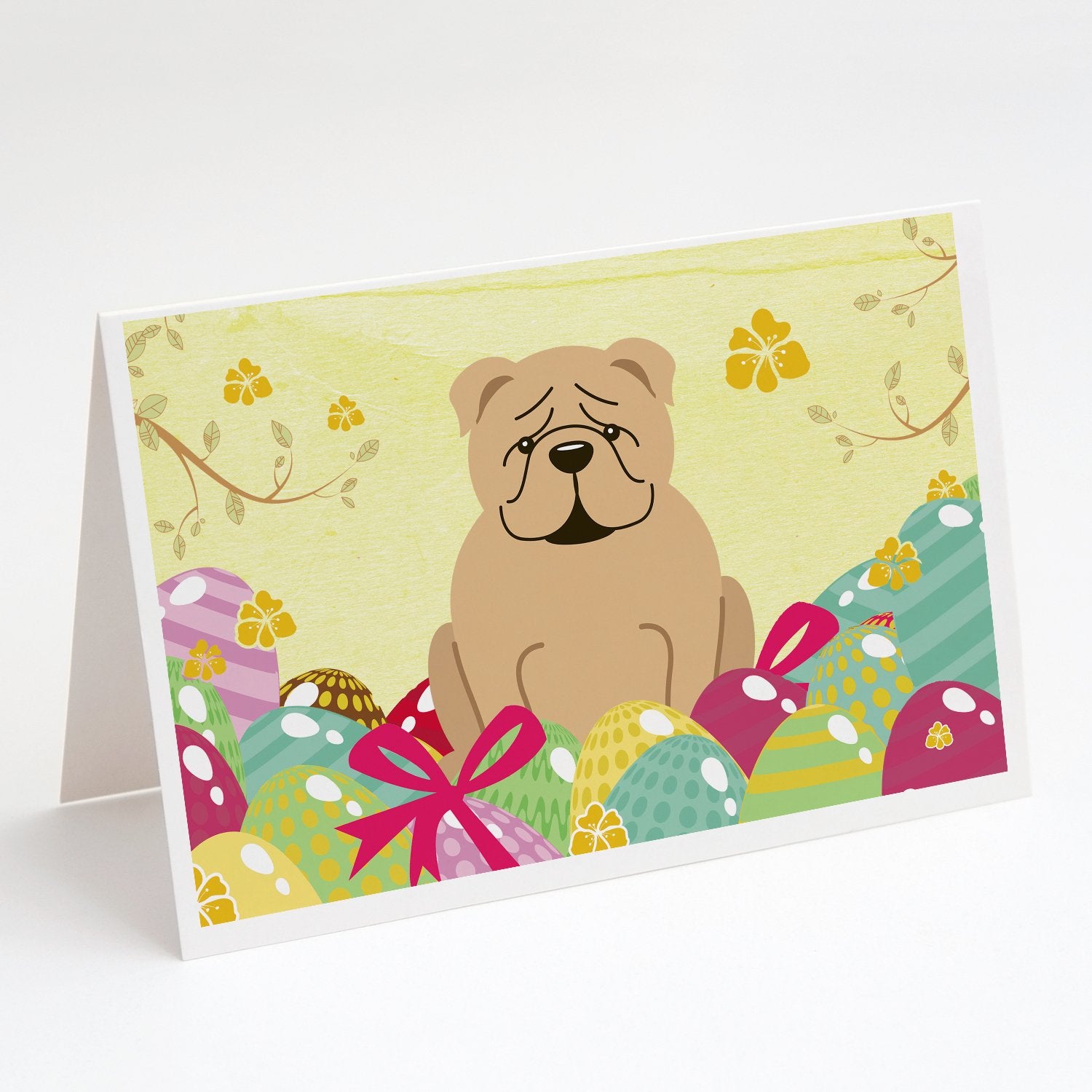 Buy this Easter Eggs English Bulldog Fawn Greeting Cards and Envelopes Pack of 8
