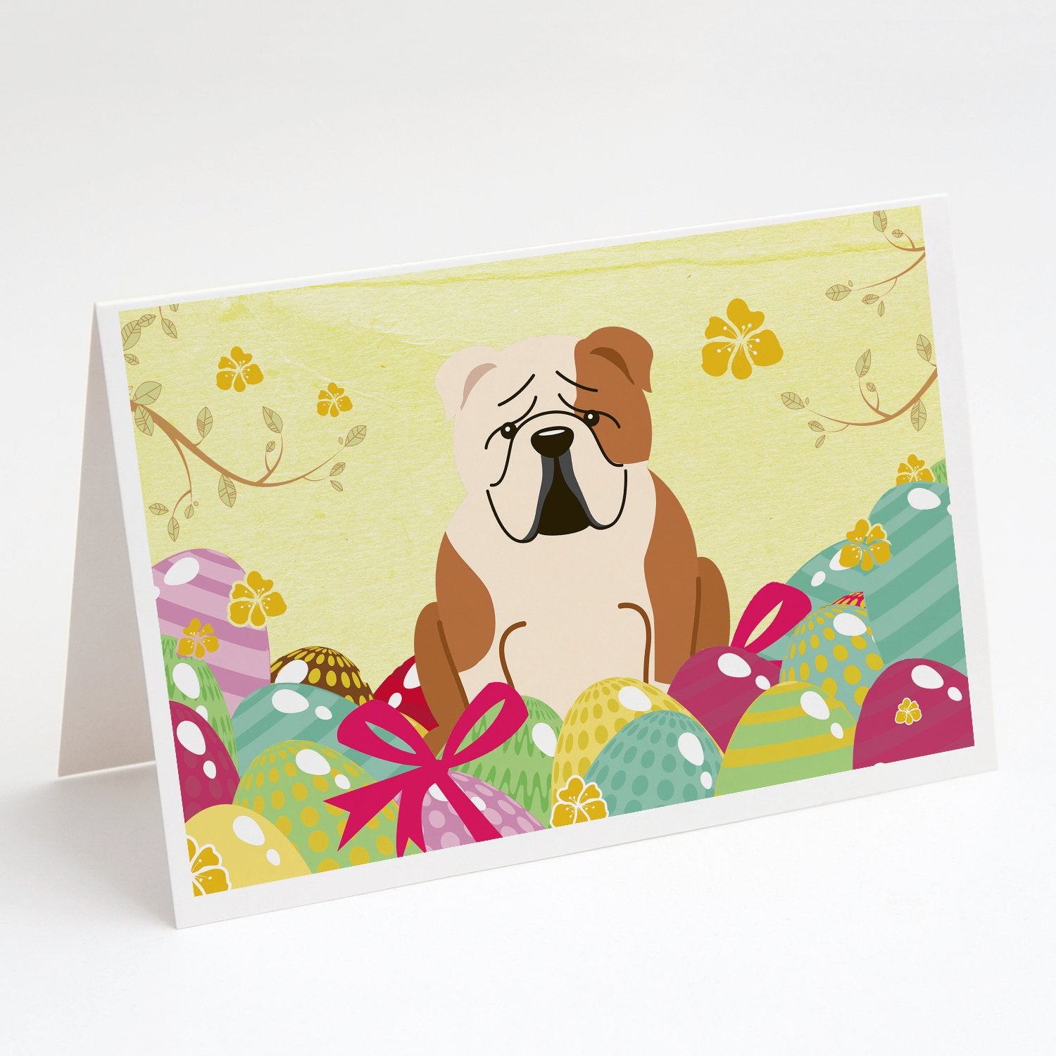 Buy this Easter Eggs English Bulldog Fawn White Greeting Cards and Envelopes Pack of 8
