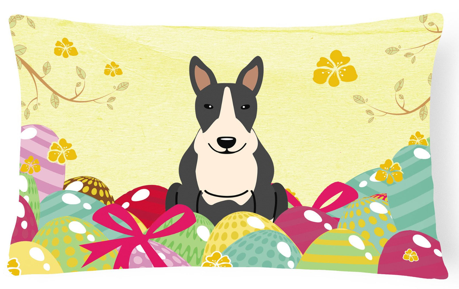 Easter Eggs Bull Terrier Black White Canvas Fabric Decorative Pillow BB6133PW1216 by Caroline's Treasures