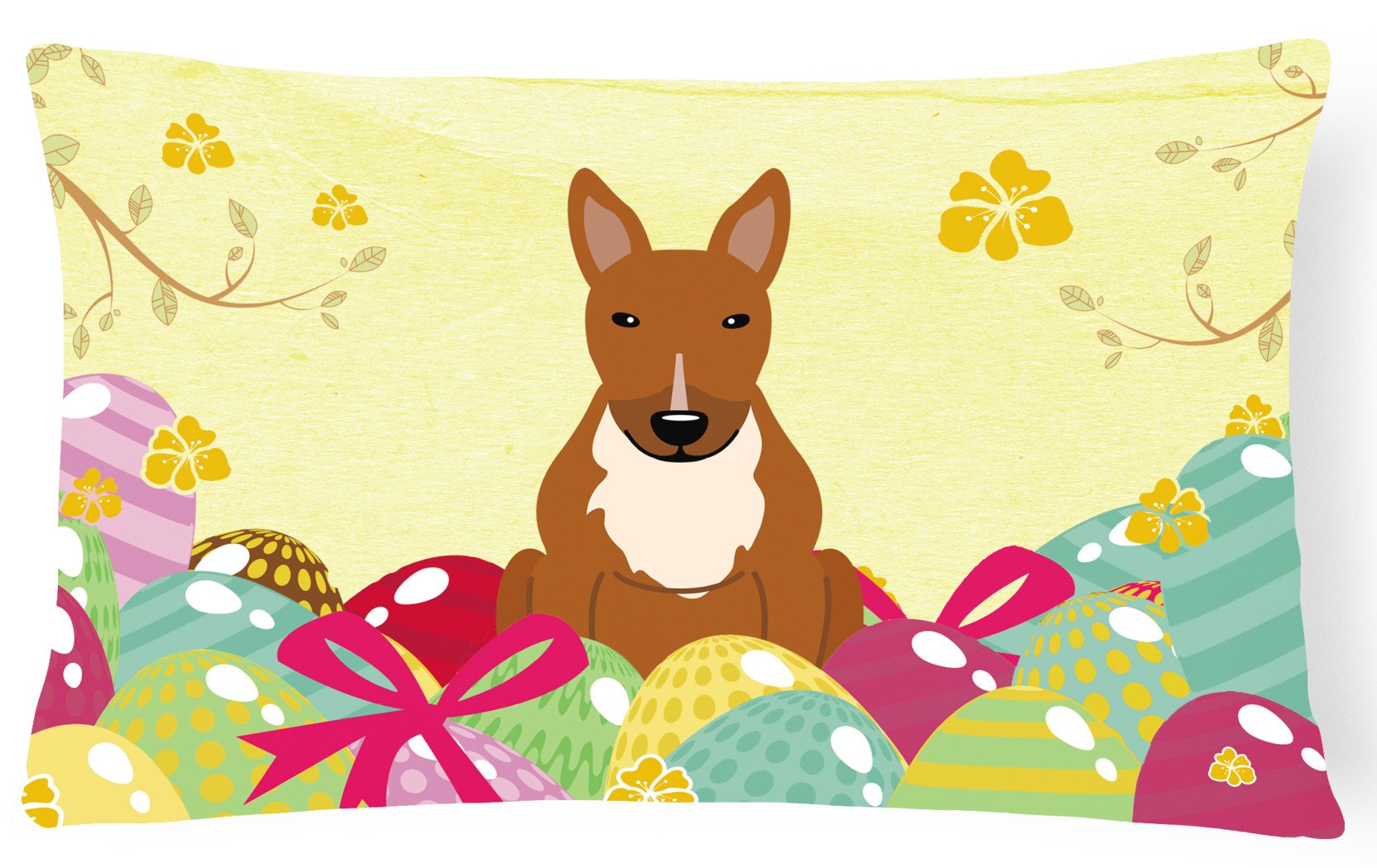 Easter Eggs Bull Terrier Red Canvas Fabric Decorative Pillow BB6134PW1216 by Caroline's Treasures