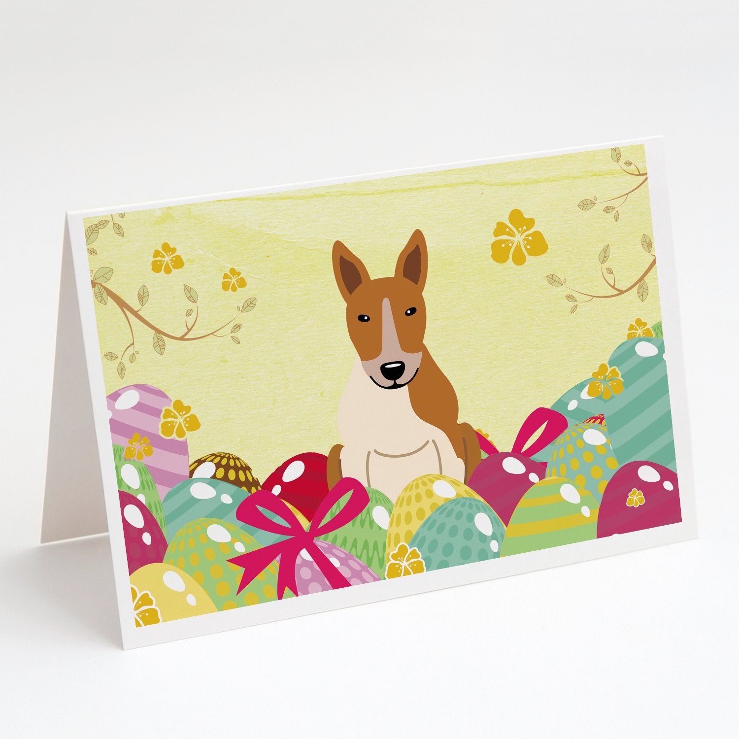 Buy this Easter Eggs Bull Terrier Red White Greeting Cards and Envelopes Pack of 8