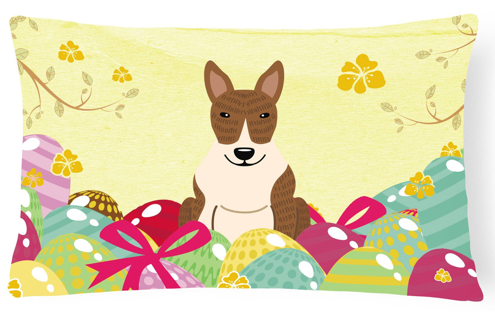 Easter Eggs Bull Terrier Brindle Canvas Fabric Decorative Pillow BB6137PW1216 by Caroline's Treasures