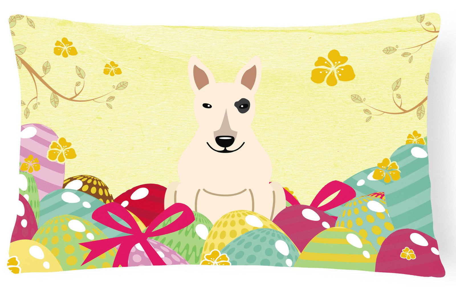 Easter Eggs Bull Terrier White Canvas Fabric Decorative Pillow BB6138PW1216 by Caroline's Treasures