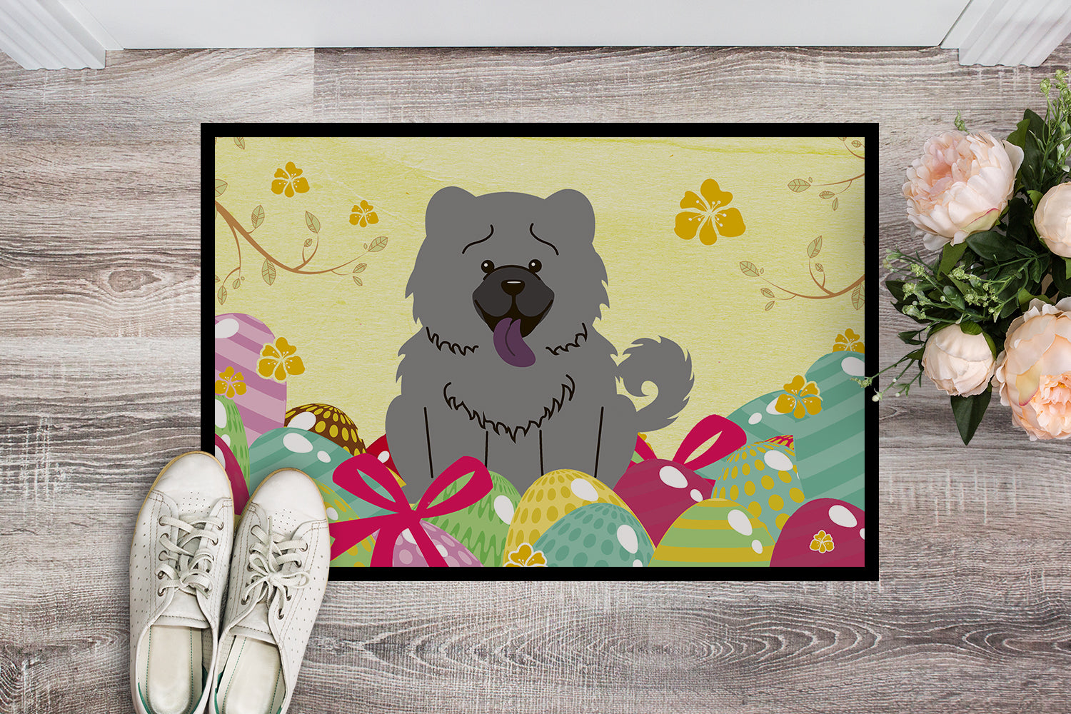 Easter Eggs Chow Chow Blue Indoor or Outdoor Mat 18x27 BB6139MAT - the-store.com
