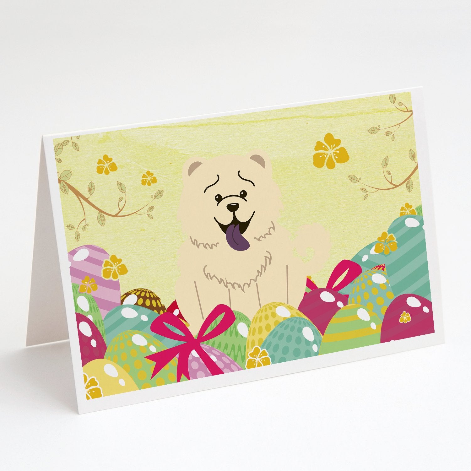 Buy this Easter Eggs Chow Chow White Greeting Cards and Envelopes Pack of 8