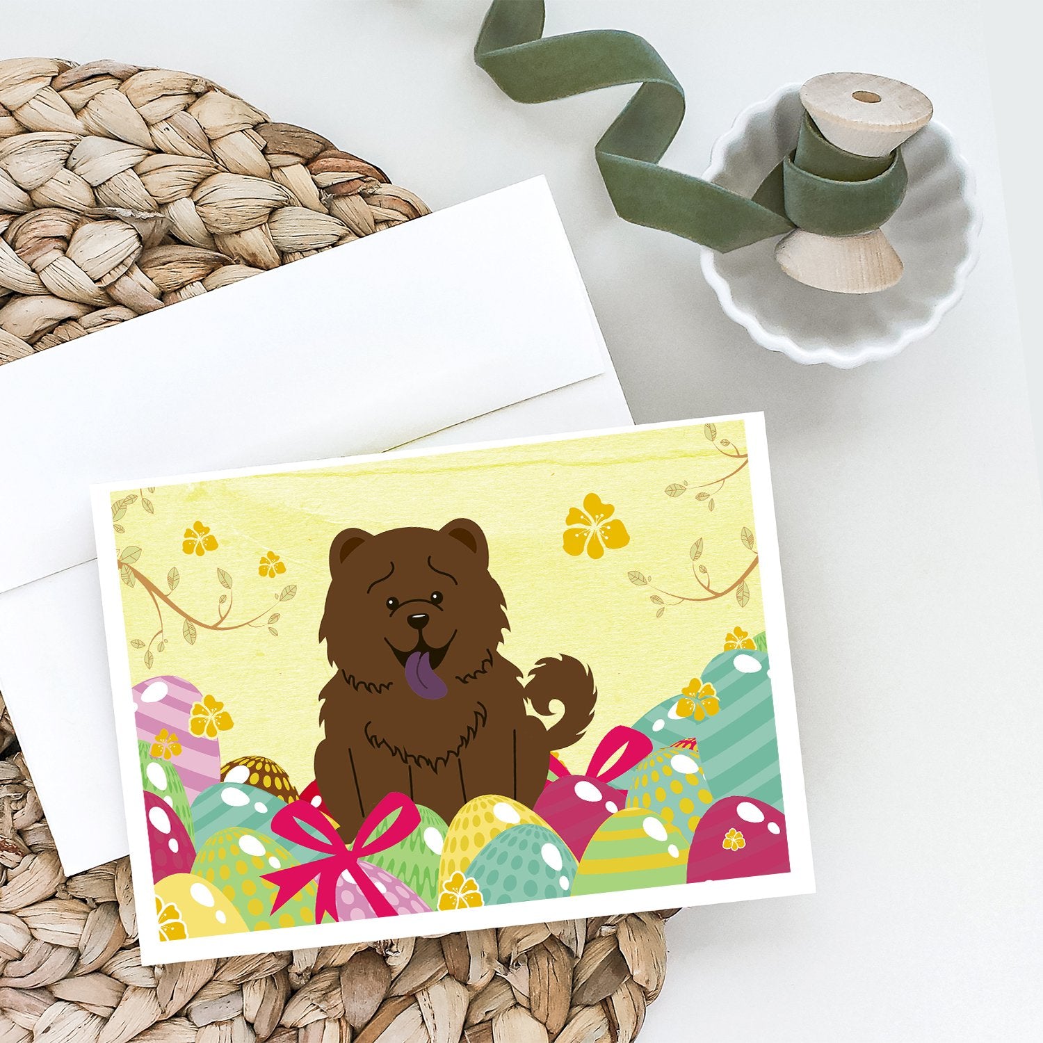 Buy this Easter Eggs Chow Chow Chocolate Greeting Cards and Envelopes Pack of 8