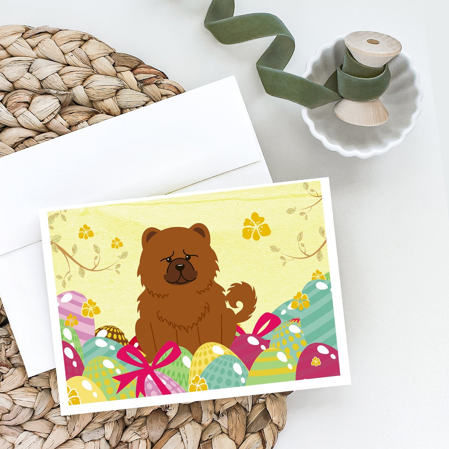Buy this Easter Eggs Chow Chow Red Greeting Cards and Envelopes Pack of 8