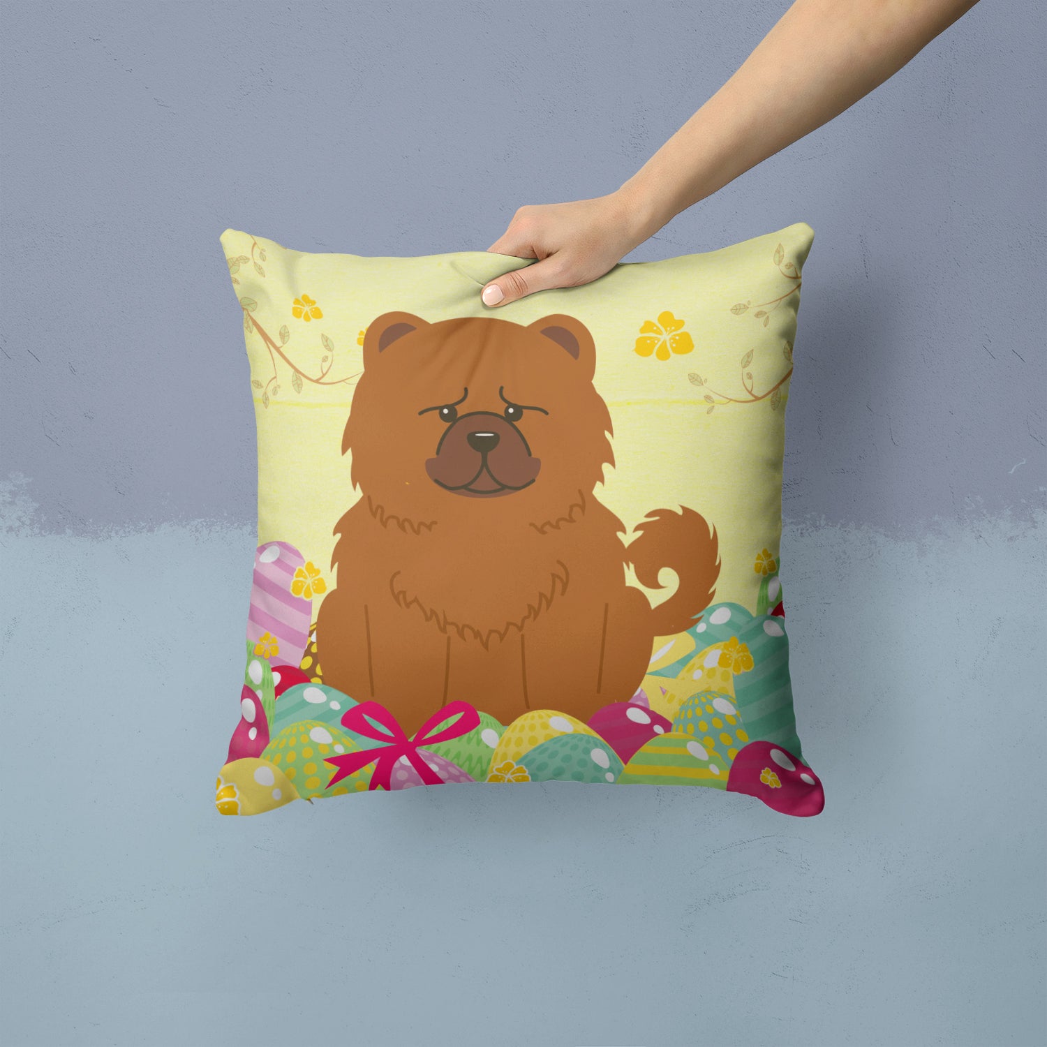 Easter Eggs Chow Chow Red Fabric Decorative Pillow BB6142PW1414 - the-store.com