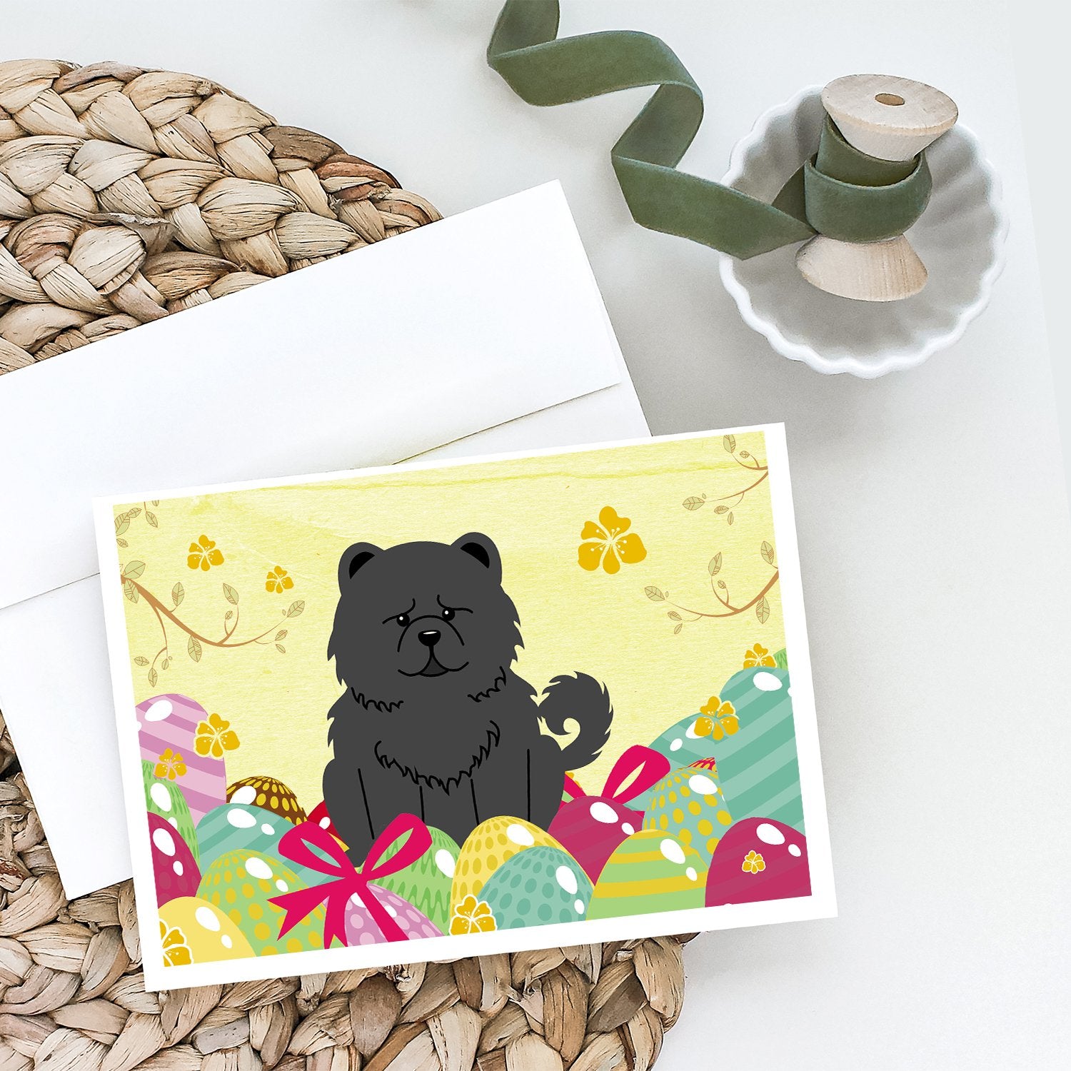 Easter Eggs Chow Chow Black Greeting Cards and Envelopes Pack of 8 - the-store.com