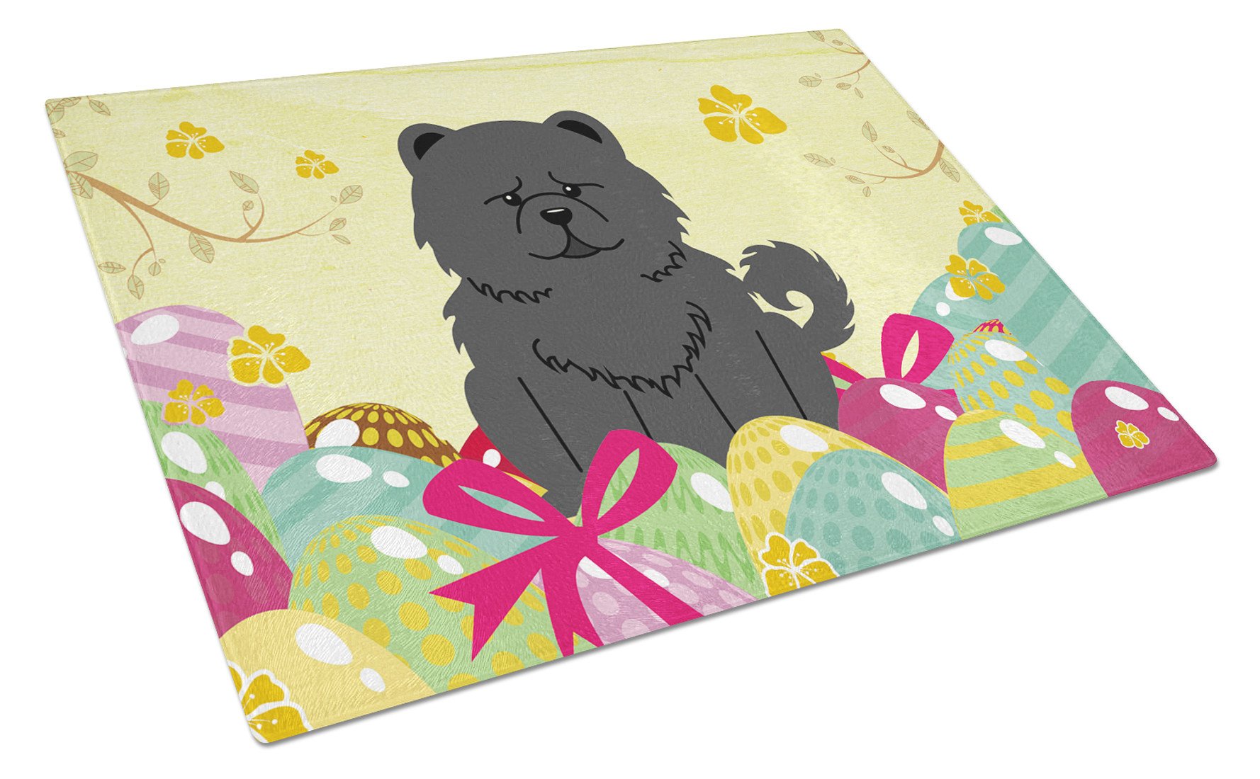 Easter Eggs Chow Chow Black Glass Cutting Board Large BB6143LCB by Caroline's Treasures