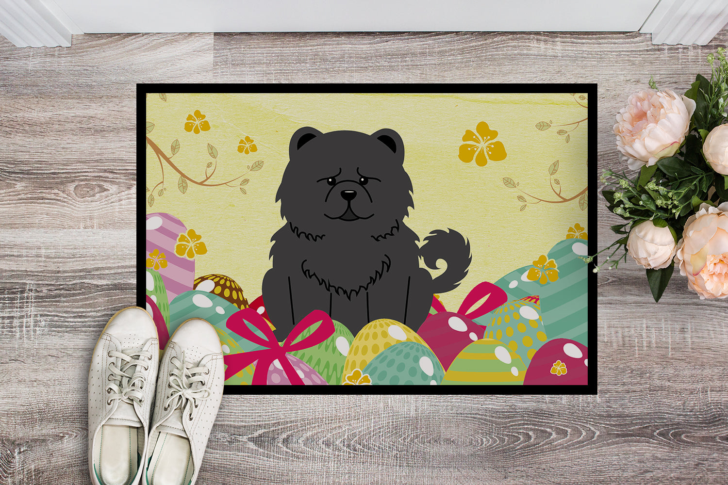Easter Eggs Chow Chow Black Indoor or Outdoor Mat 18x27 BB6143MAT - the-store.com