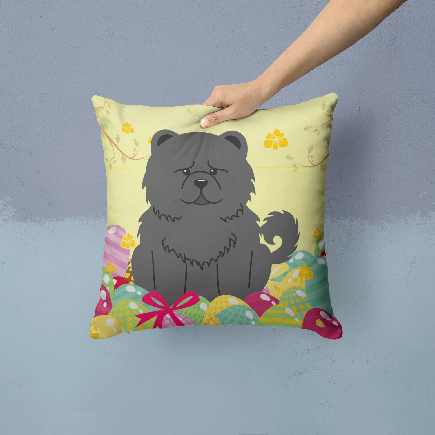 Easter Eggs Chow Chow Black Fabric Decorative Pillow BB6143PW1414 - the-store.com