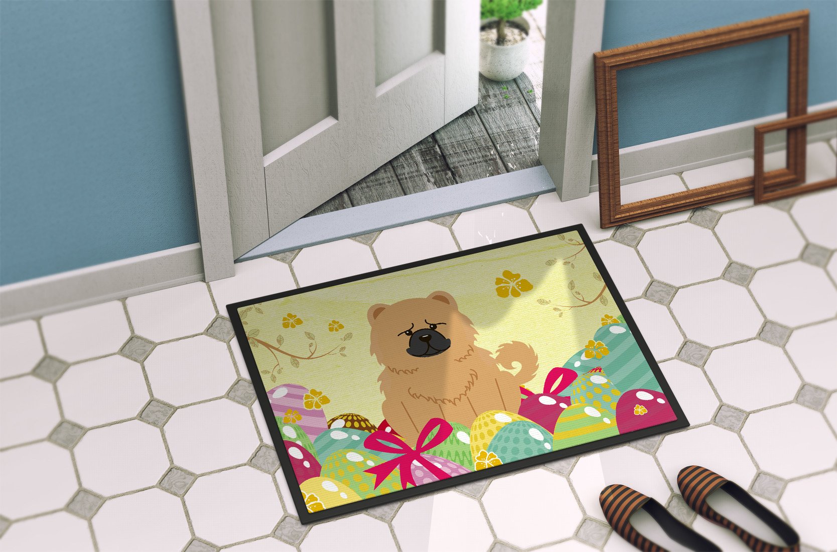 Easter Eggs Chow Chow Cream Indoor or Outdoor Mat 24x36 BB6144JMAT by Caroline's Treasures