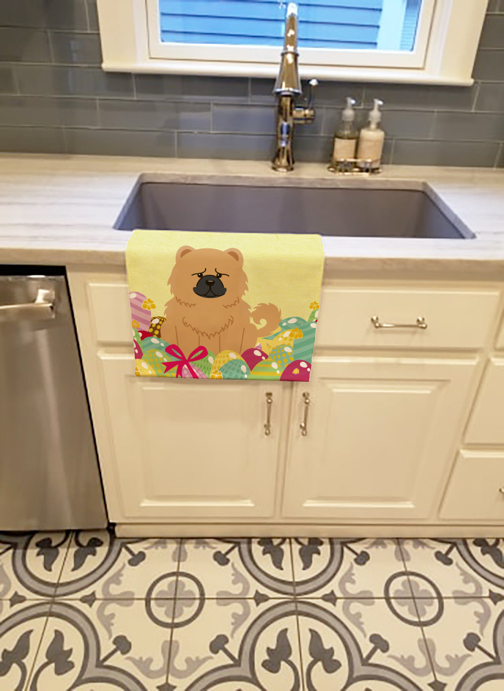 Easter Eggs Chow Chow Cream Kitchen Towel BB6144KTWL - the-store.com