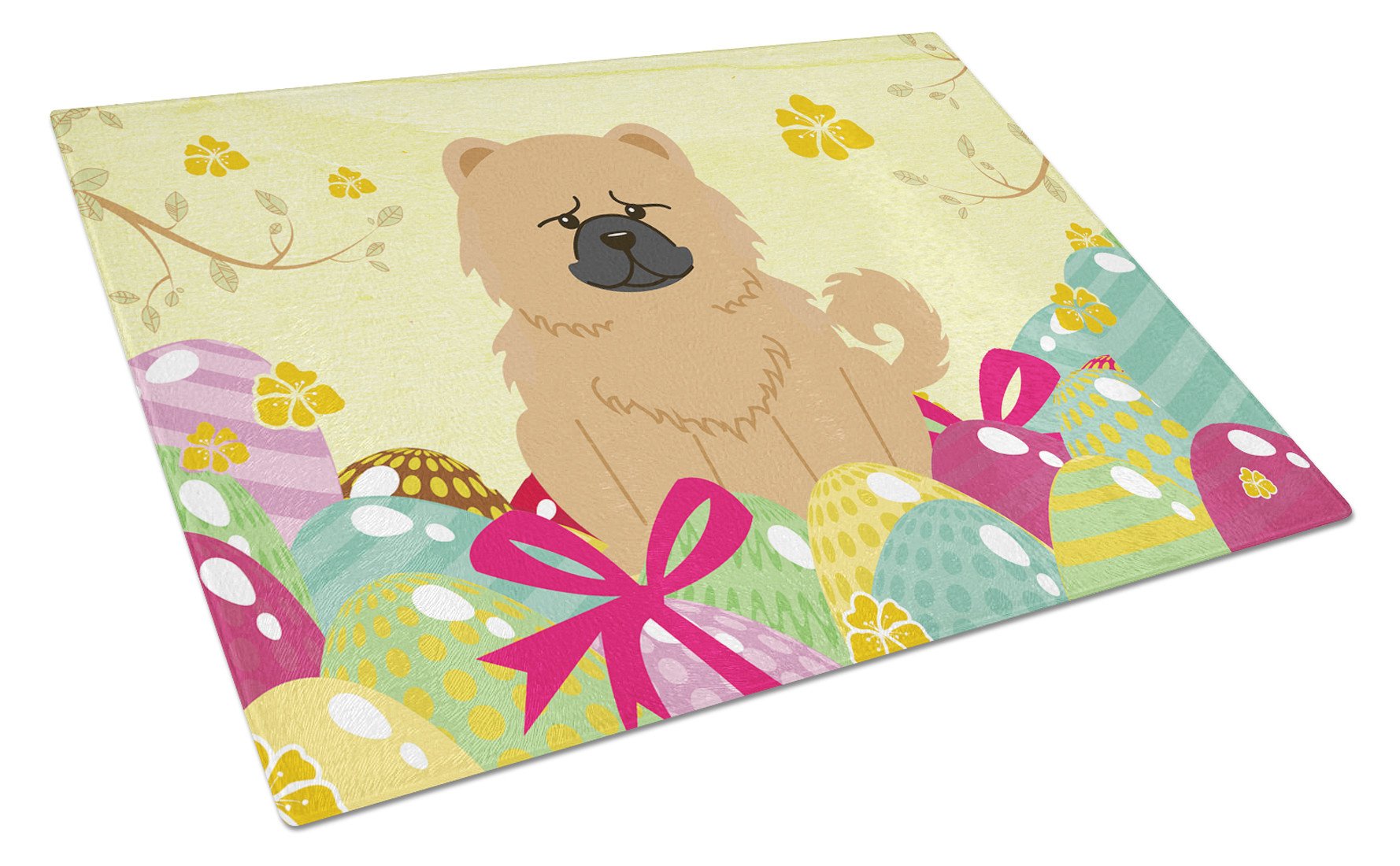 Easter Eggs Chow Chow Cream Glass Cutting Board Large BB6144LCB by Caroline's Treasures