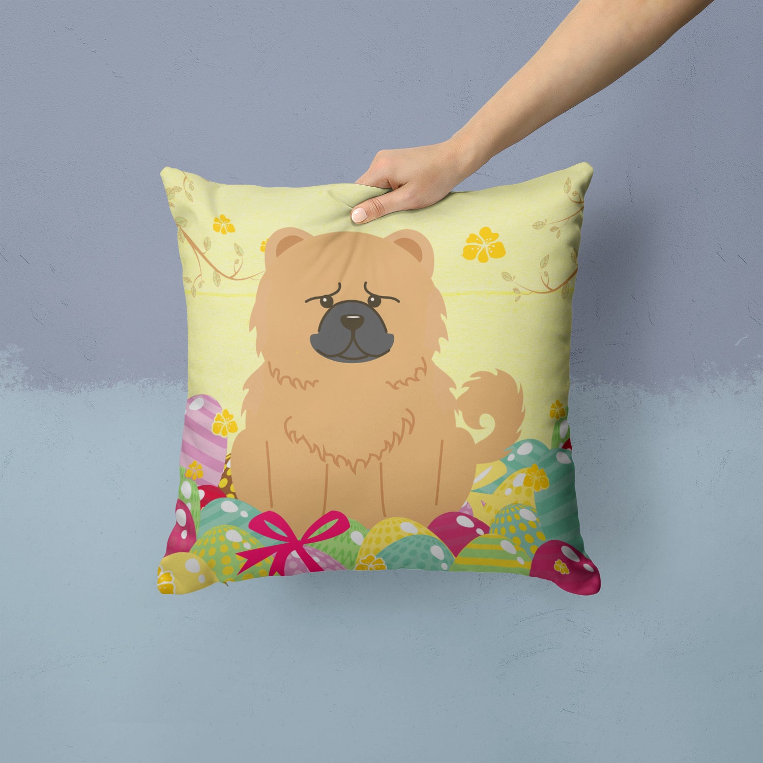 Easter Eggs Chow Chow Cream Fabric Decorative Pillow BB6144PW1414 - the-store.com