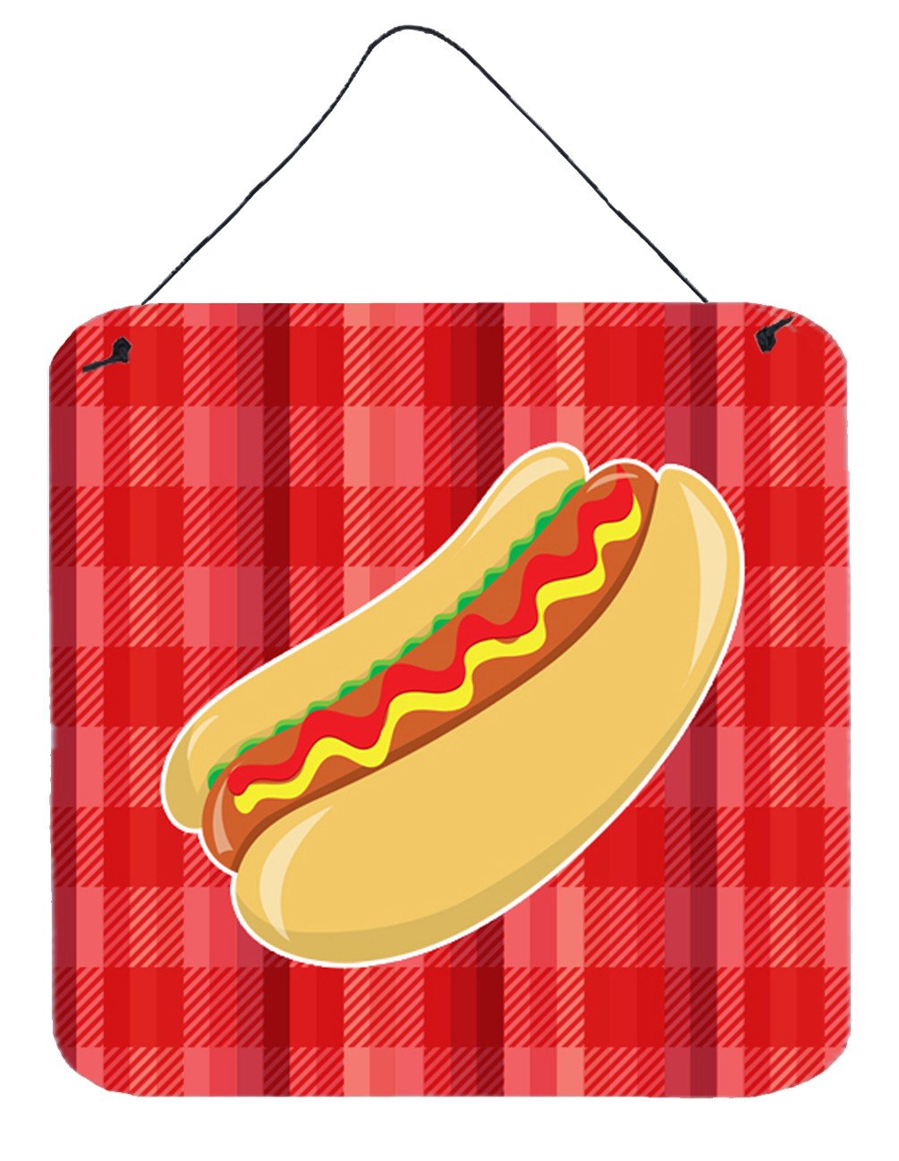 Hot Dog Plaid Wall or Door Hanging Prints BB6813DS66 by Caroline&#39;s Treasures
