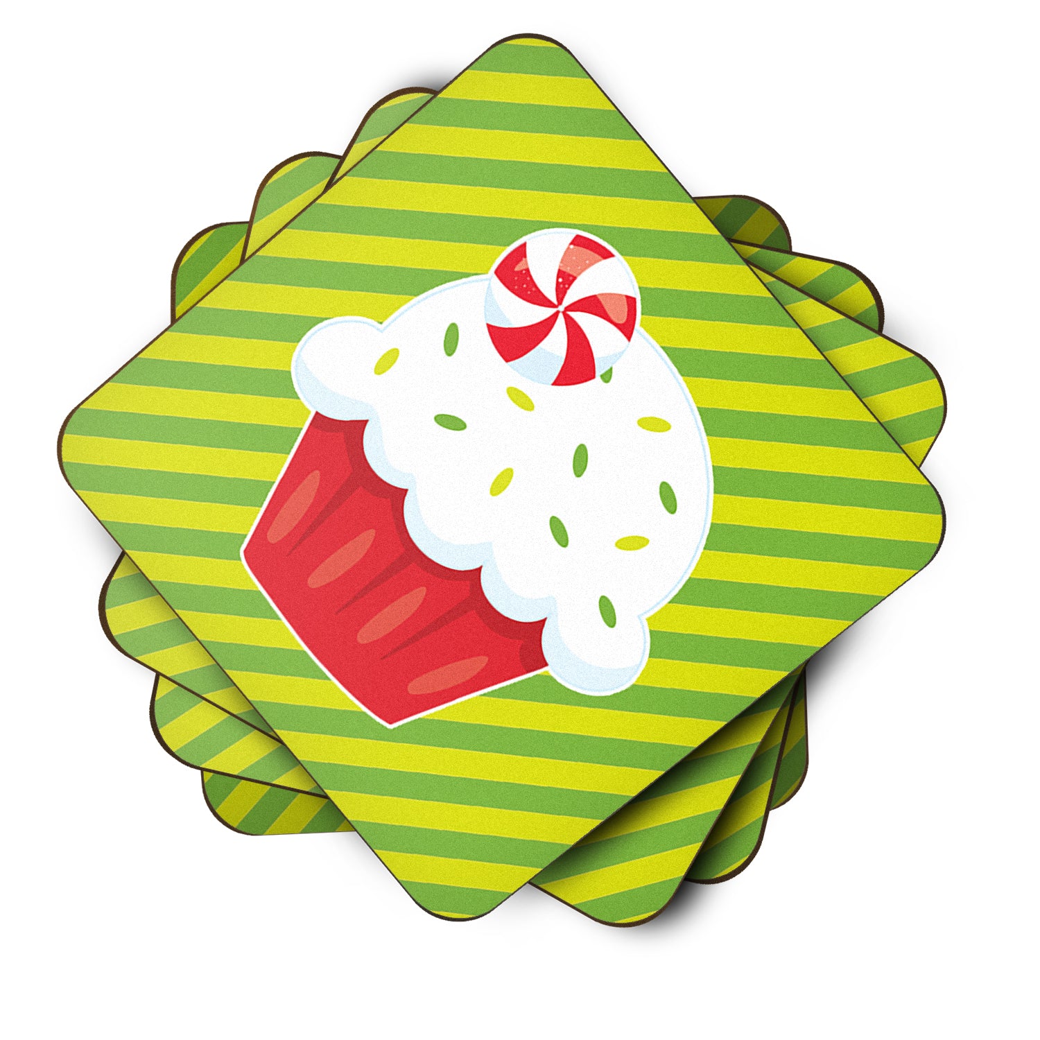 Christmas Pepermint Cupcake Foam Coaster Set of 4 BB6819FC - the-store.com