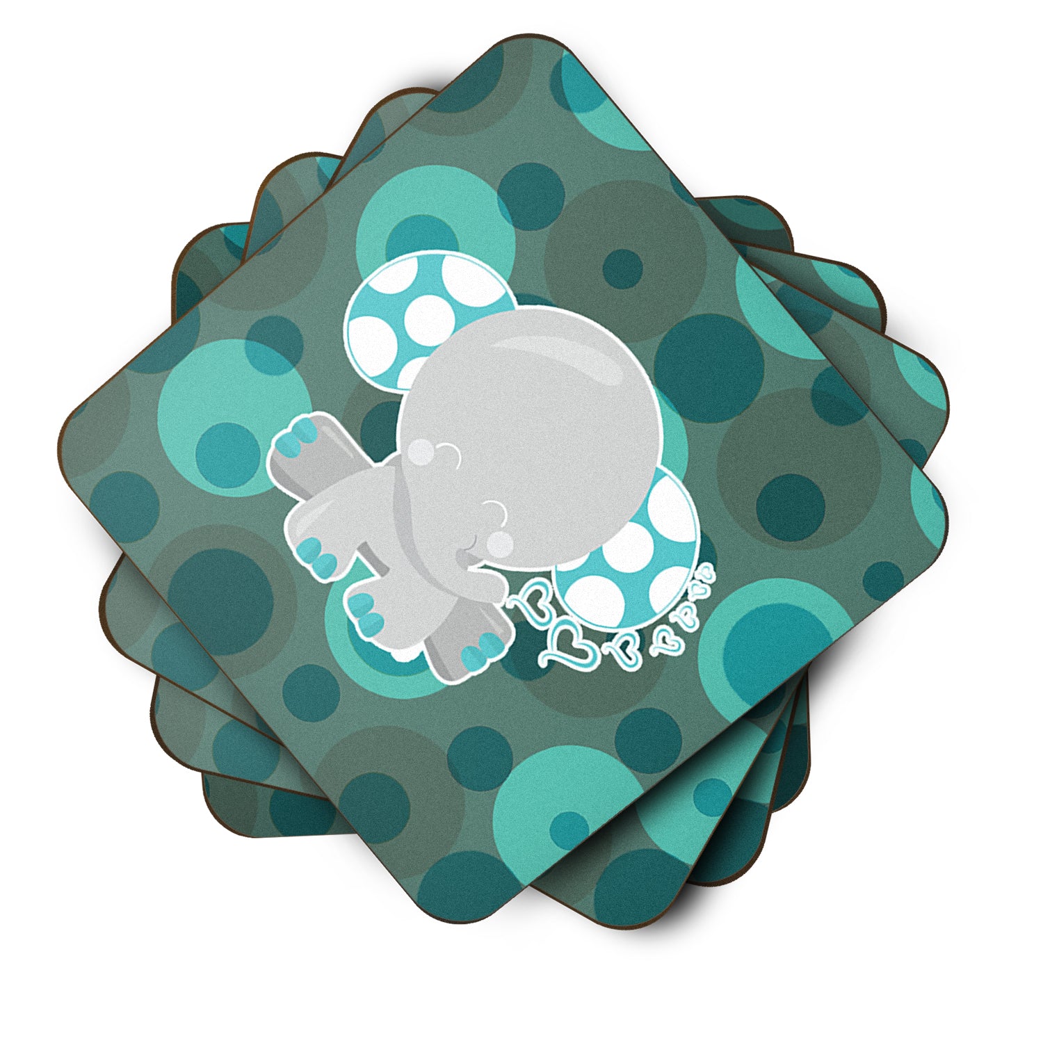 Polkadot Naptime Elephant Foam Coaster Set of 4 BB6838FC - the-store.com