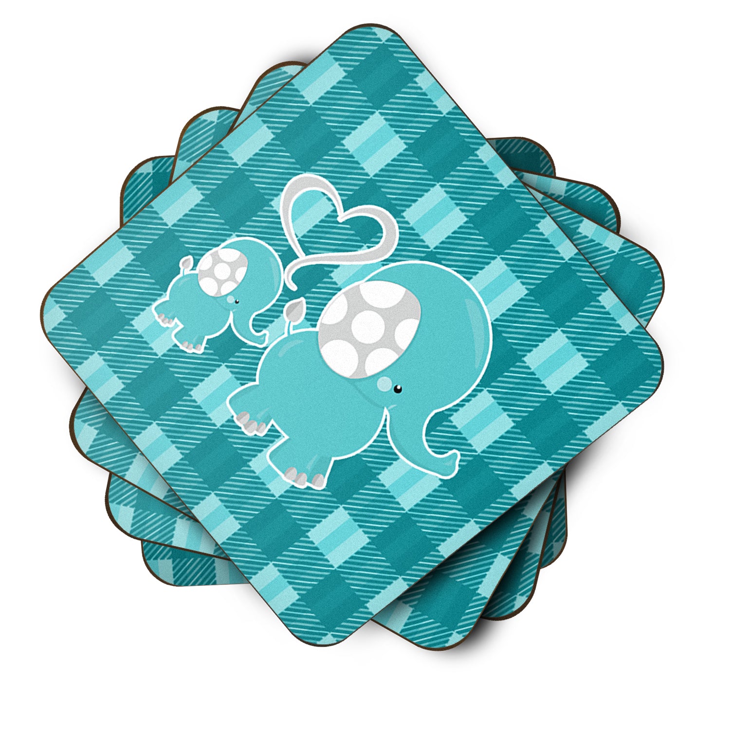 Plaid Momma and Baby Elephant Foam Coaster Set of 4 BB6839FC - the-store.com
