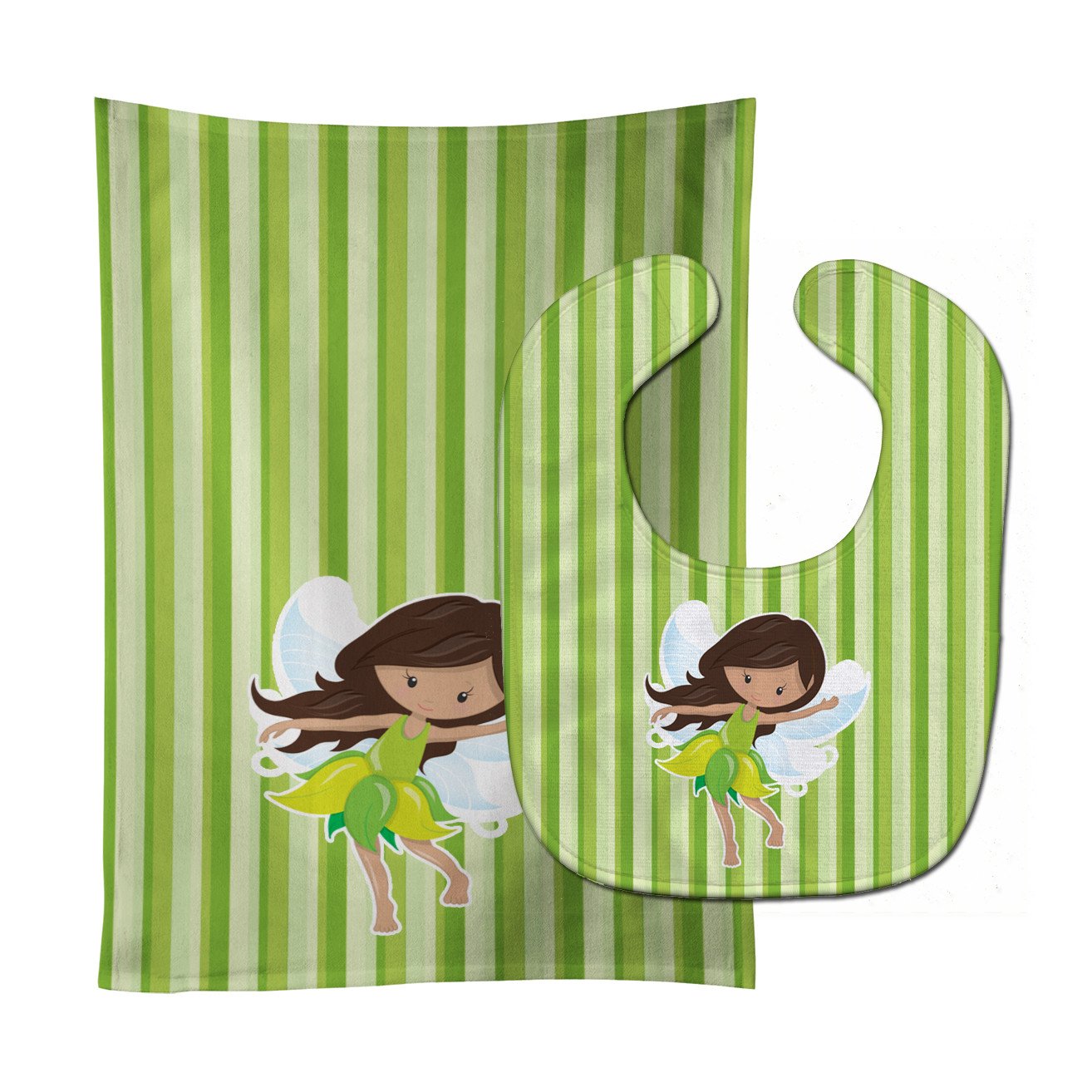 Fairy Green Stripes Baby Bib & Burp Cloth BB6909STBU by Caroline's Treasures