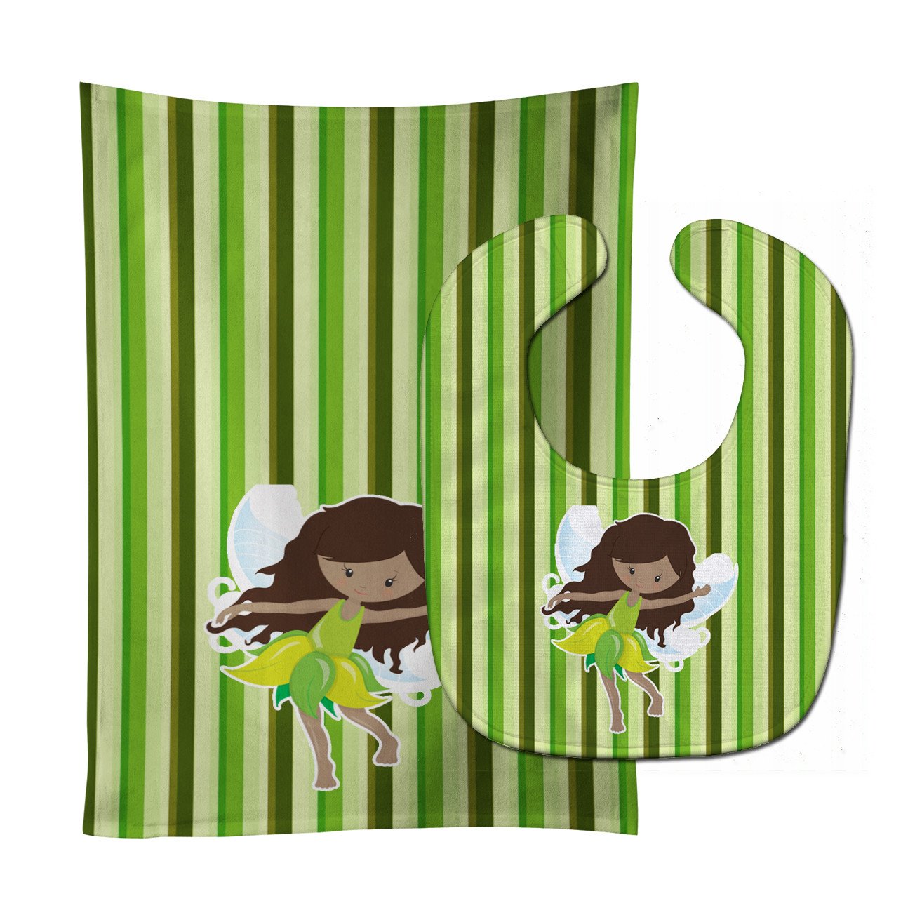 Fairy Green Stripes Baby Bib & Burp Cloth BB6912STBU by Caroline's Treasures