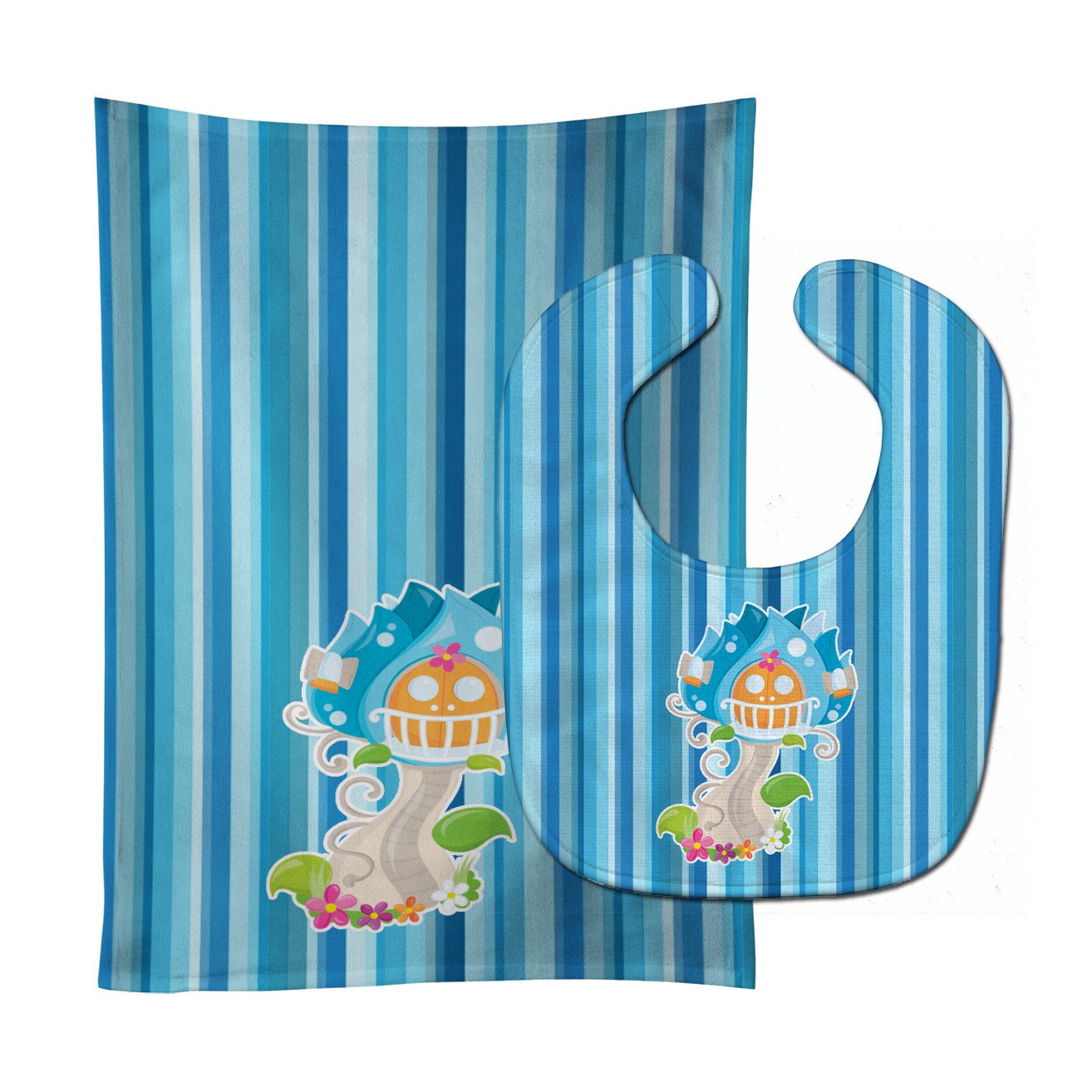 Fairy House Blue Stripes Baby Bib & Burp Cloth BB6914STBU by Caroline's Treasures