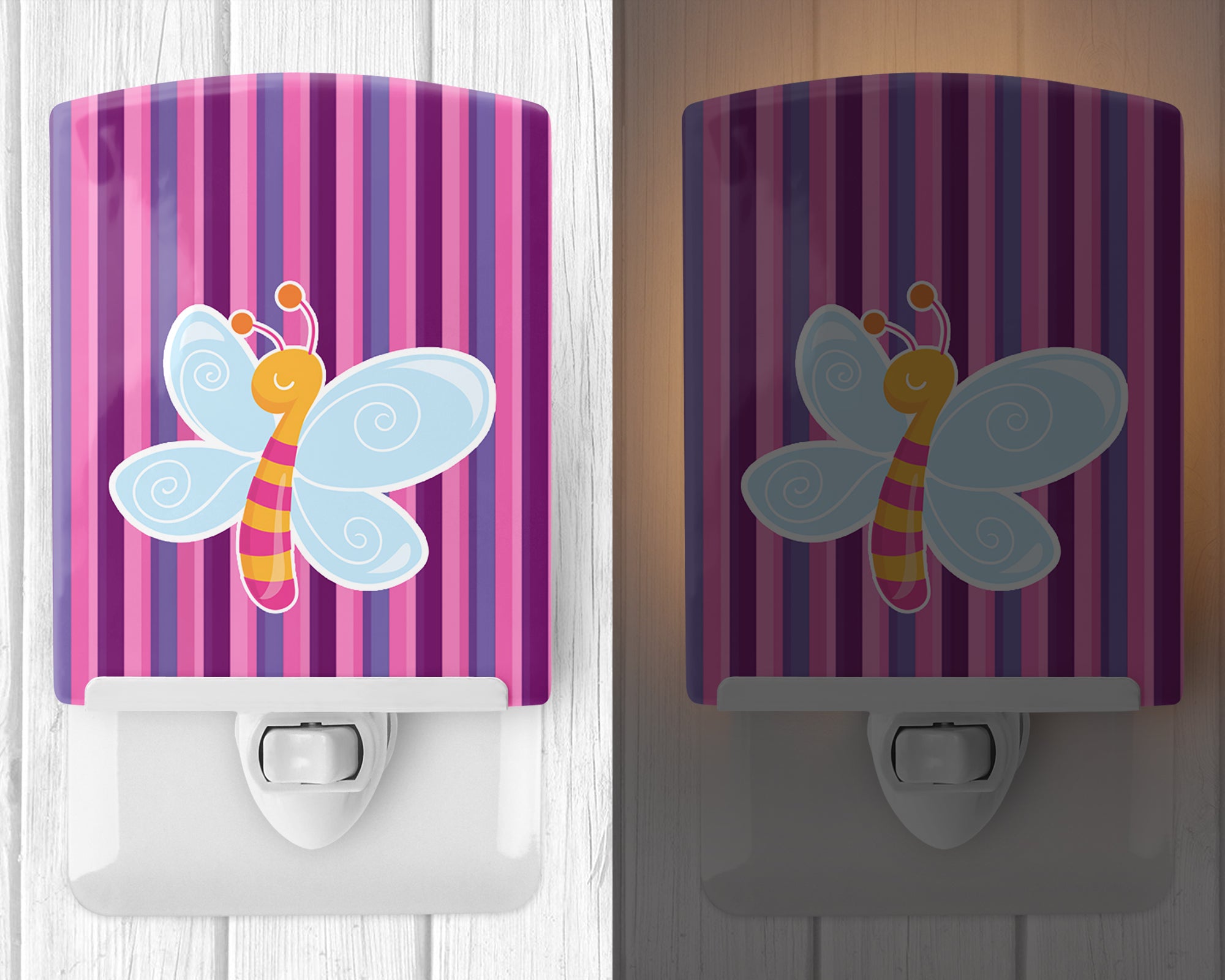 Dragonfly in Pink Stripes Ceramic Night Light BB6916CNL - the-store.com
