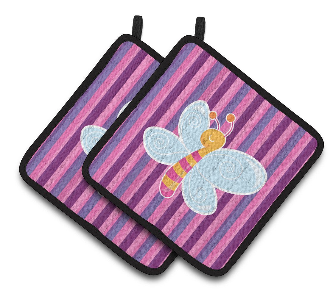 Dragonfly in Pink Stripes Pair of Pot Holders BB6916PTHD by Caroline&#39;s Treasures
