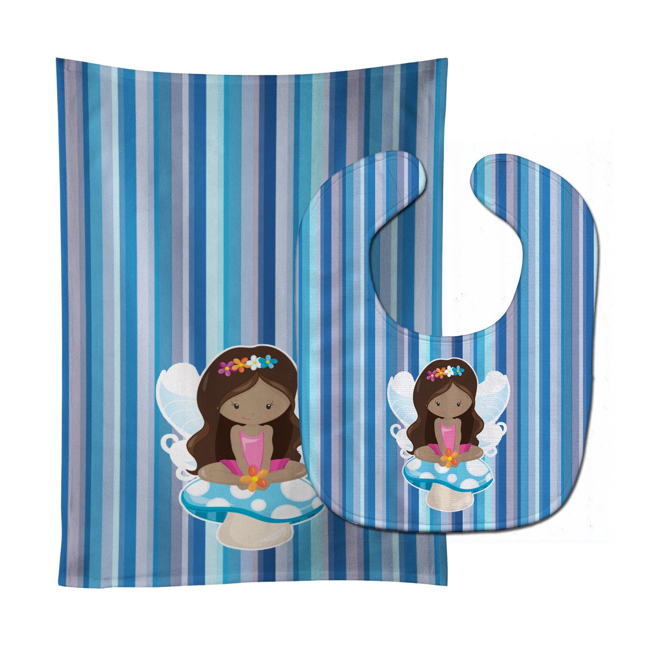 Fairy Blue Stripes Baby Bib & Burp Cloth BB6917STBU by Caroline's Treasures