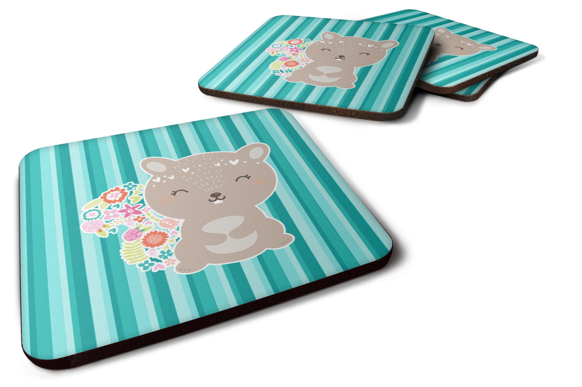 Set of 4 Flowered Squirrel Foam Coasters Set of 4 - the-store.com