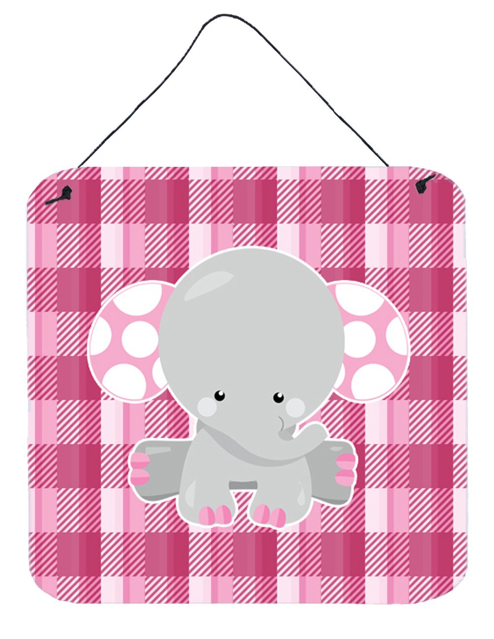 Elephant Pink Gingham Wall or Door Hanging Prints BB6952DS66 by Caroline's Treasures